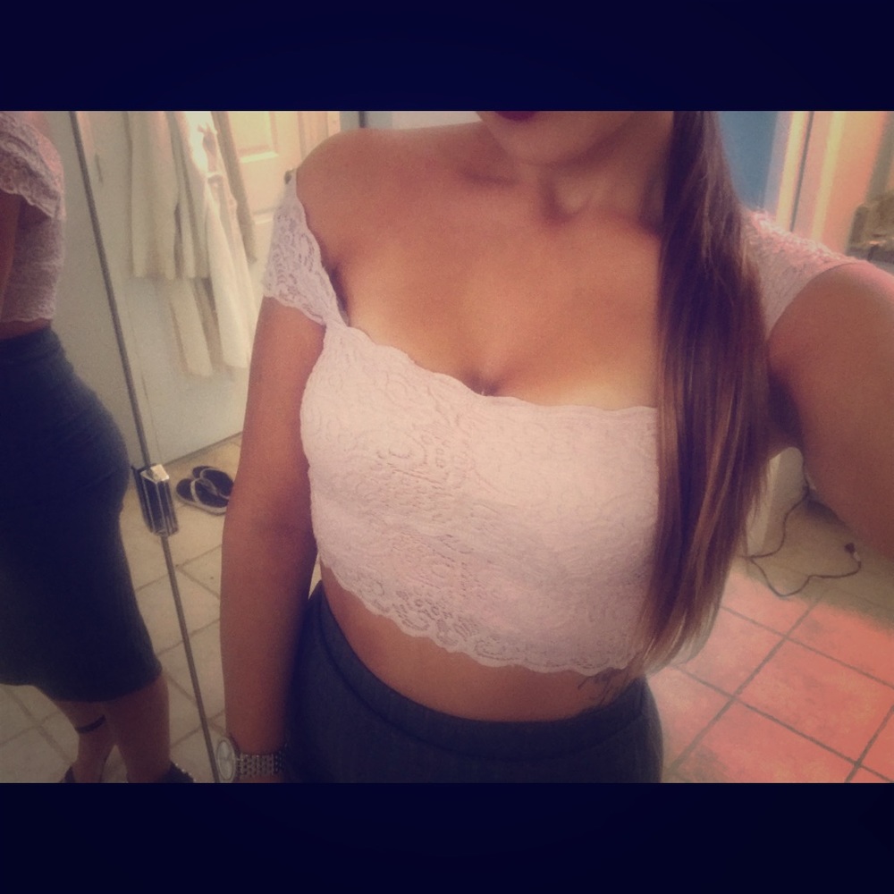 Pink Lace Off the Shoulder Crop Top